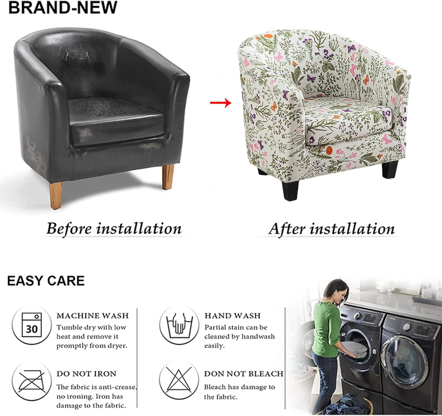 NILUOH Club Chair Slipcover 2 Piece Stretch Barrel Chair Covers Printed Tub Chair Slipcovers Soft Accent Armchair Sofa Protector for Living Room（Flowers 13）