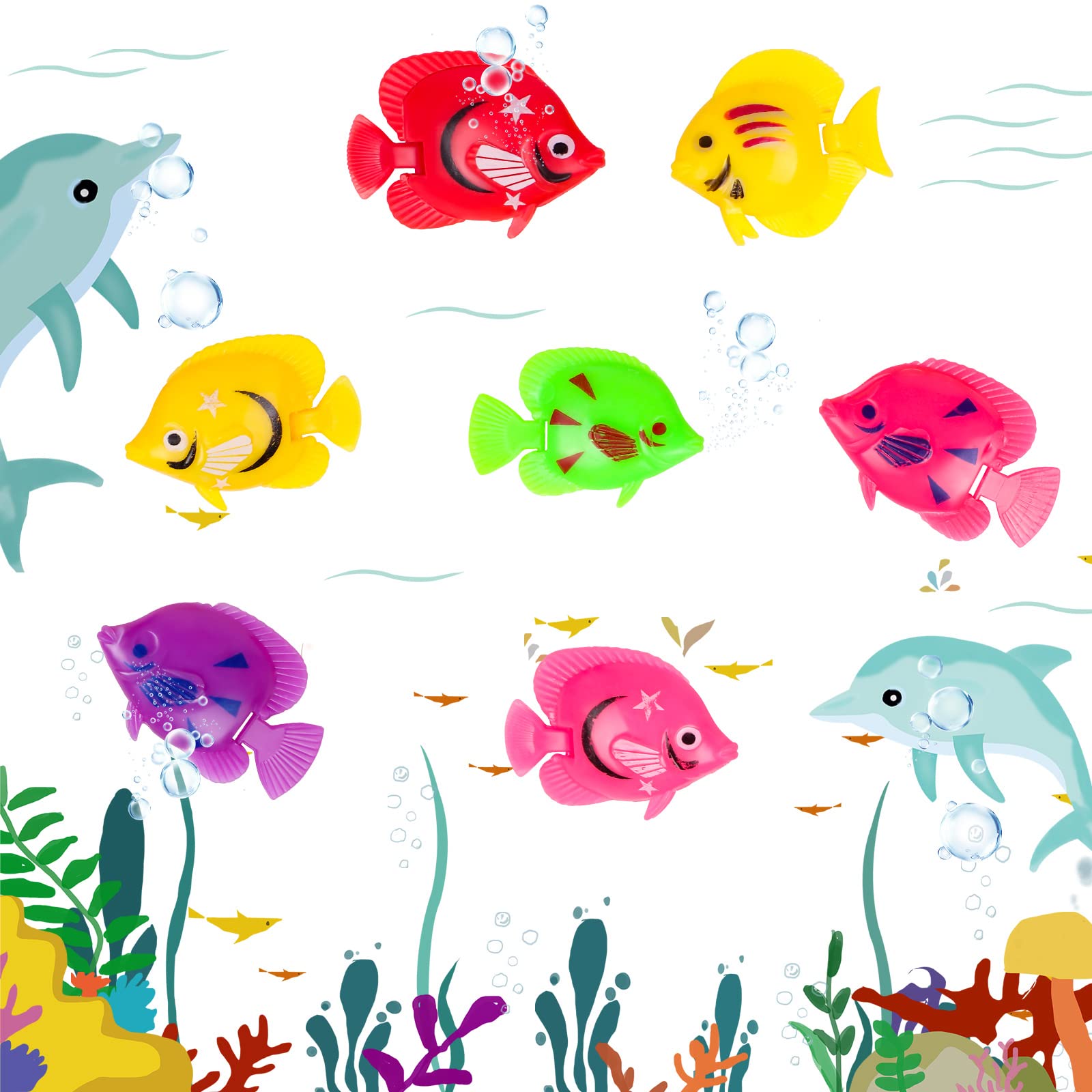 SKYLETY 7 Pieces Artificial Moving Fishes Plastic Floating Fishes Assorted Artificial Fish Fake Fish Ornament Aquarium Decorations Colorful Plastic Fish Toys Tropical Fish Figures for Fish Tank
