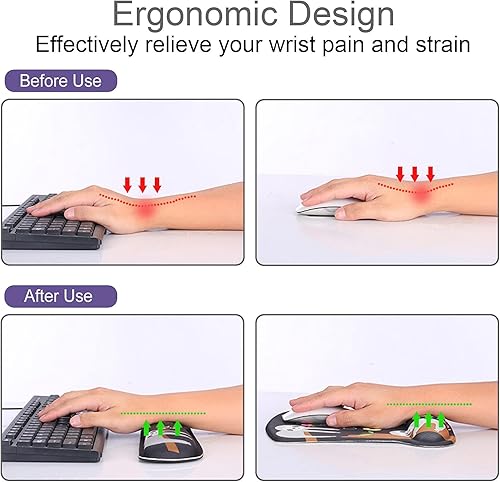 Miniatura 6 de Alfombrilla de mouse y soporte para reposamuñecas para teclado, con base de poliuretano antideslizante, alfombrilla de mouse de gel con posavasos,