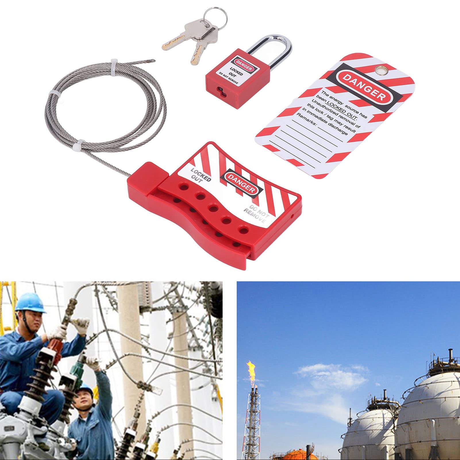 Lockout-Tagout-Kabelschloss – Verstellbares Edelstahl-Kabelschloss für die Industrie, stoßfestes Sicherheitsvorhängeschlosskabel