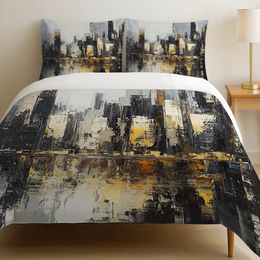 Housse de couette paysage urbain en microfibre douce et respirante pour grand lit 240x260