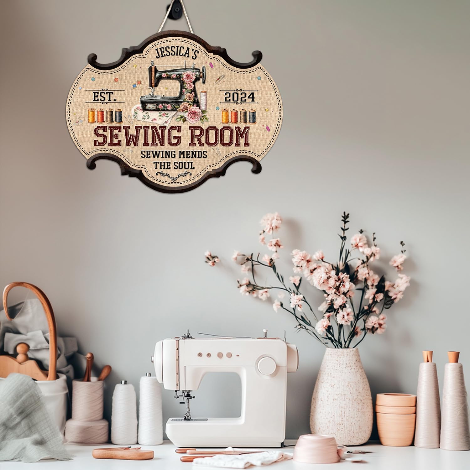 THUYPT Personalized Sewing Sign for Sewing Room Decorations, Printed Wooden Sign for Sewer Craft Room Wall Hanging Decor, Sewer Sign for Sewing Lover (06)