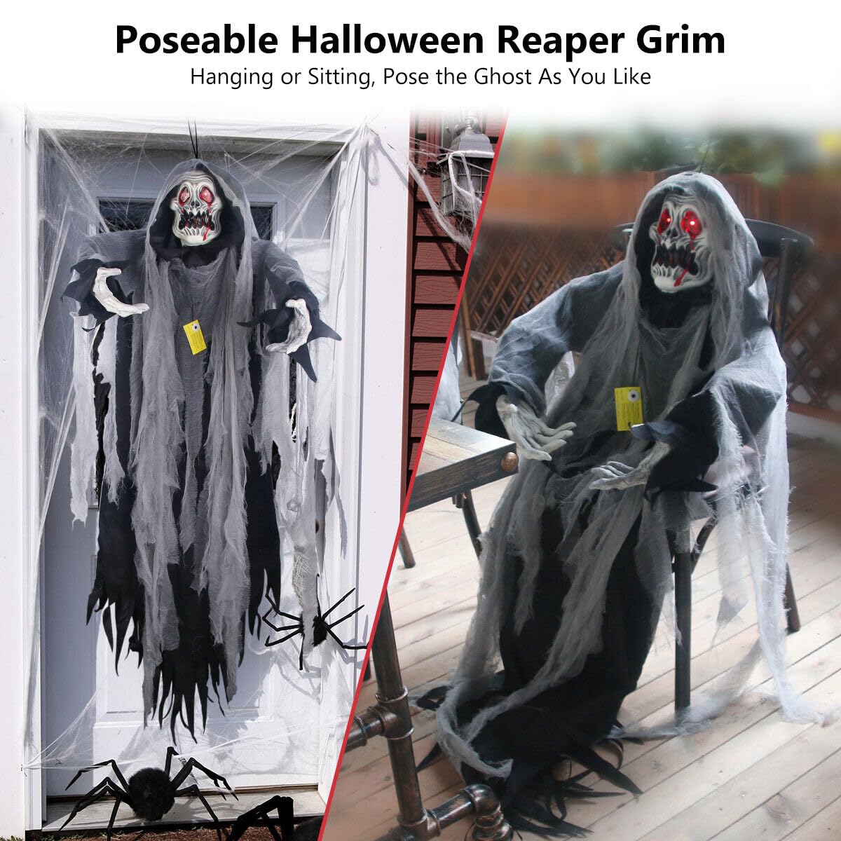 Decorazioni di Halloween nere da 1,5 m da appendere fantasma spaventoso puntello teschio per esterni e interni oggetti di scena di Halloween grandi