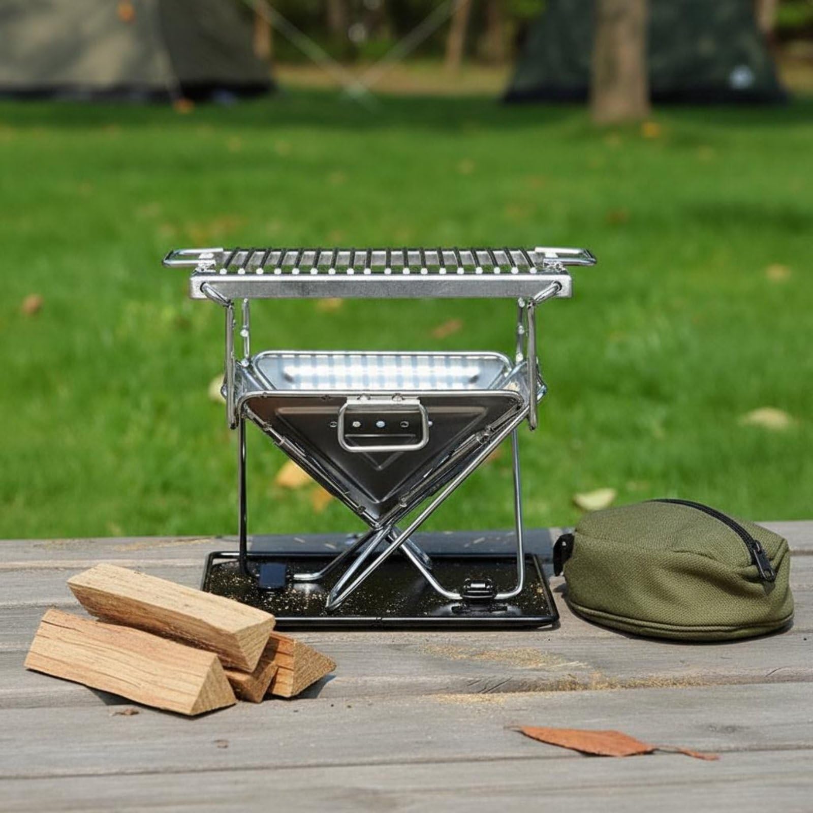 Griglia da Tavolo Inox Pieghevole Barbecue Portatile Fornello a Braciere da Campeggio Struttura in Acciaio Inox 304 Anticorrosione Altezza Regolabile