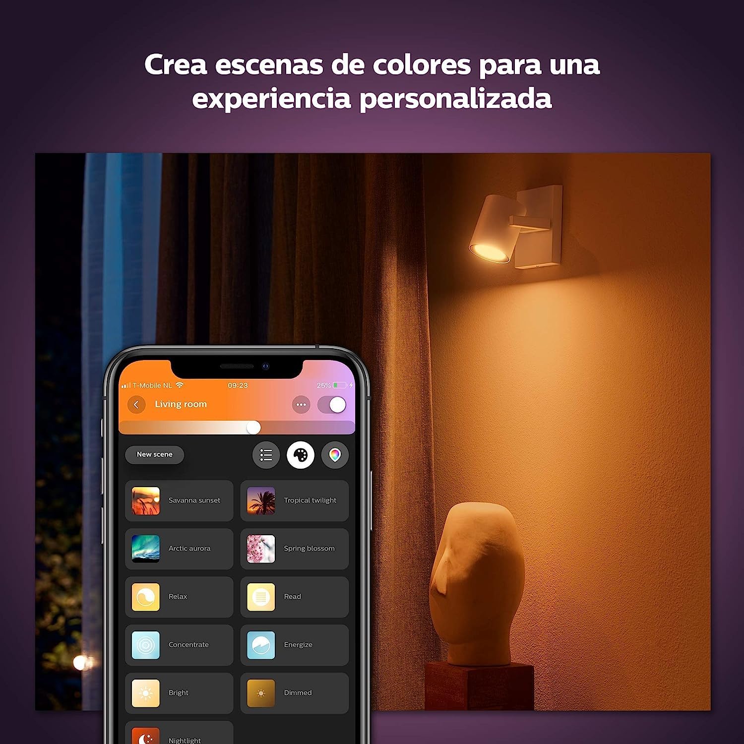 Philips Hue - Lámpara LED inteligente Philips Hue Argenta, 5.7W-350 lúmens, Luz Blanca y de Colores, Compatible con Alexa y Google Home, 1 Foco LED, Blanco
