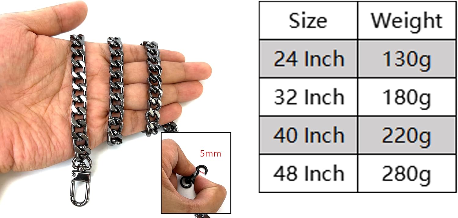 24 Inch Metal Matte Black Purse Chain Purse Strap Handheld Underarm Link Chain Replacement for Clutch Wristlet Baguette Bag Handbag Tote Bag - Image 4
