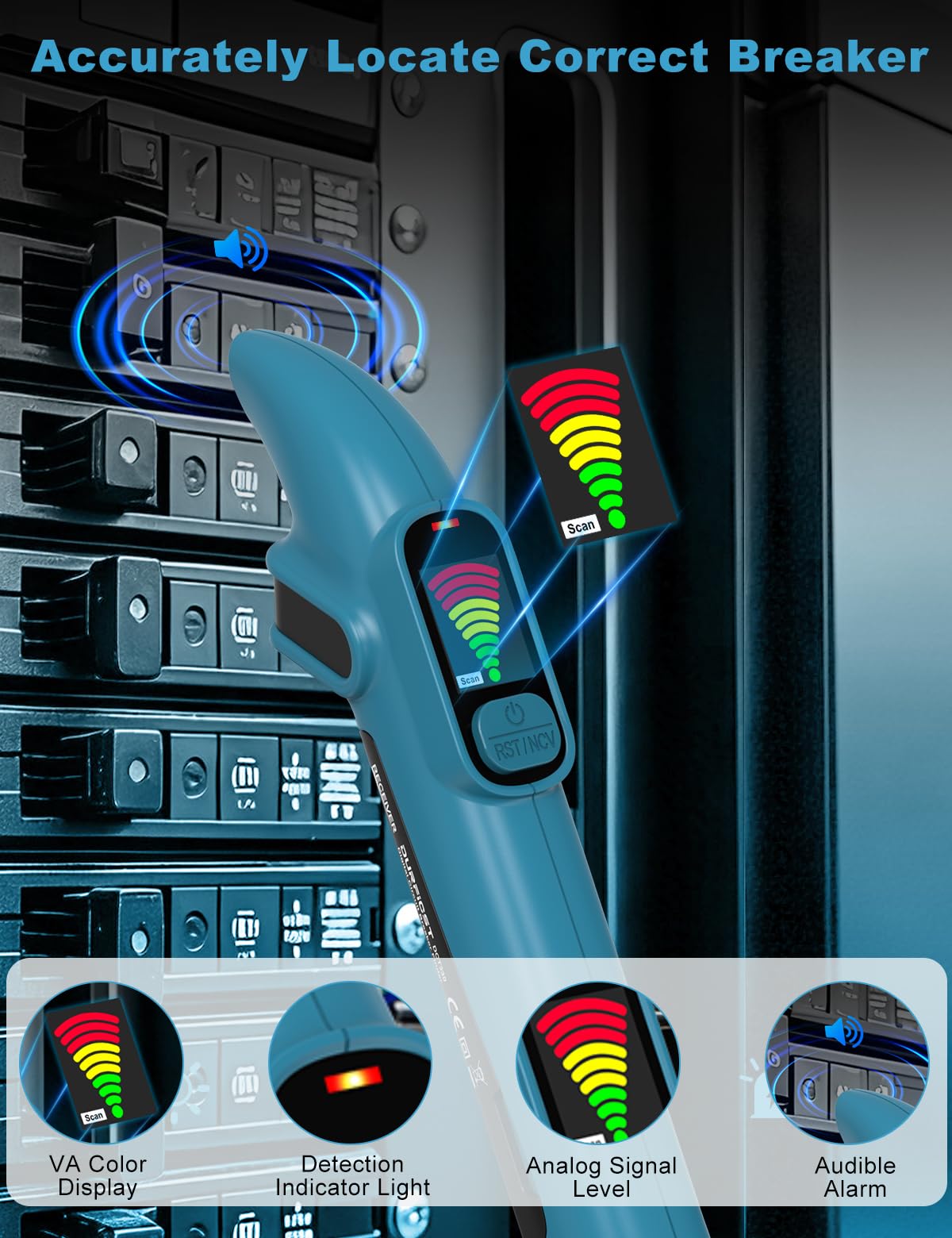 DURFICST Cerca Interruttori Automatici Tester per Prese GFCI/RCD | Rilevatore di Cavi NCV 198-264V con Doppio Display LCD Allarme Acustico per Casa/Officina