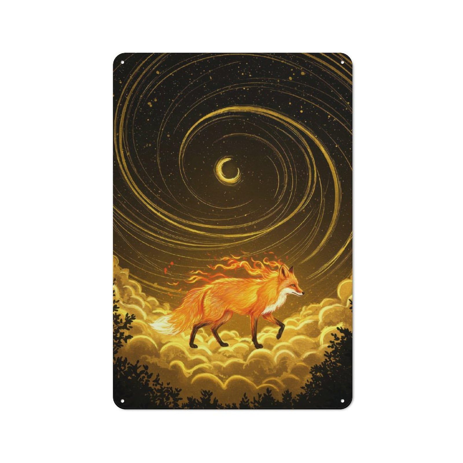 Junmoney Fox In Dreamy Night Landscape Retro Tin Sign 30X20cm For Garden Room Or Summerhouse, A Housewarming Gift For Garden Room Decor Fans