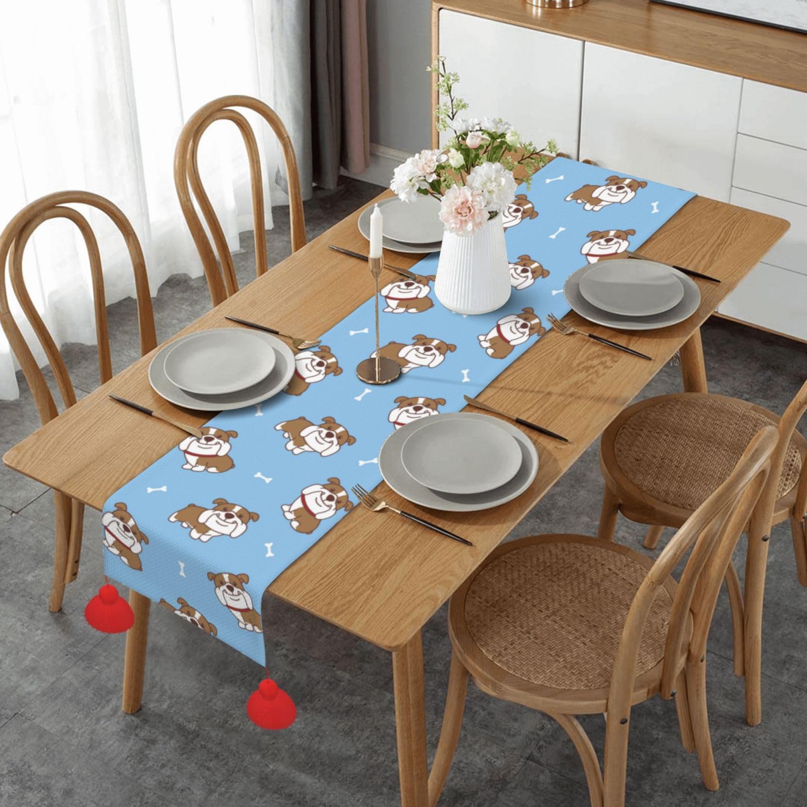 Chemin de table bulldog anglais imprimé sans couture de qualité supérieure