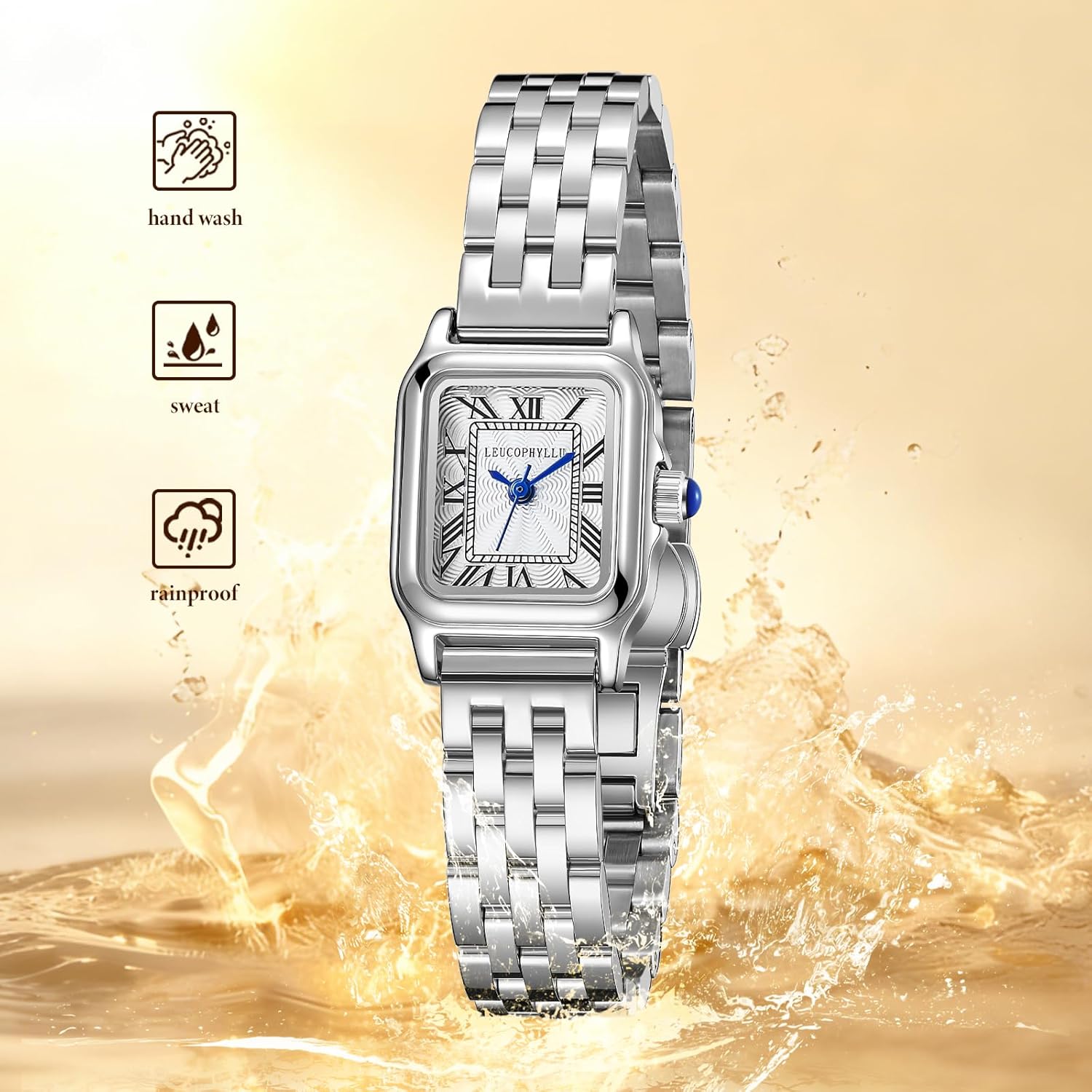 Small Gold Watches for Women with Vintage Rectangular Case, Classic Roman Dial,Stainless Steel Band Water Resistant with Bracelet Chain - Image 8