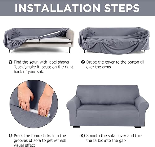 Miniatura 3 de Peryiter Juego de 2 fundas de sofá para sofá biplaza para sala de estar, protector de muebles para sofá, sillón, ajuste elástico, a prueba de