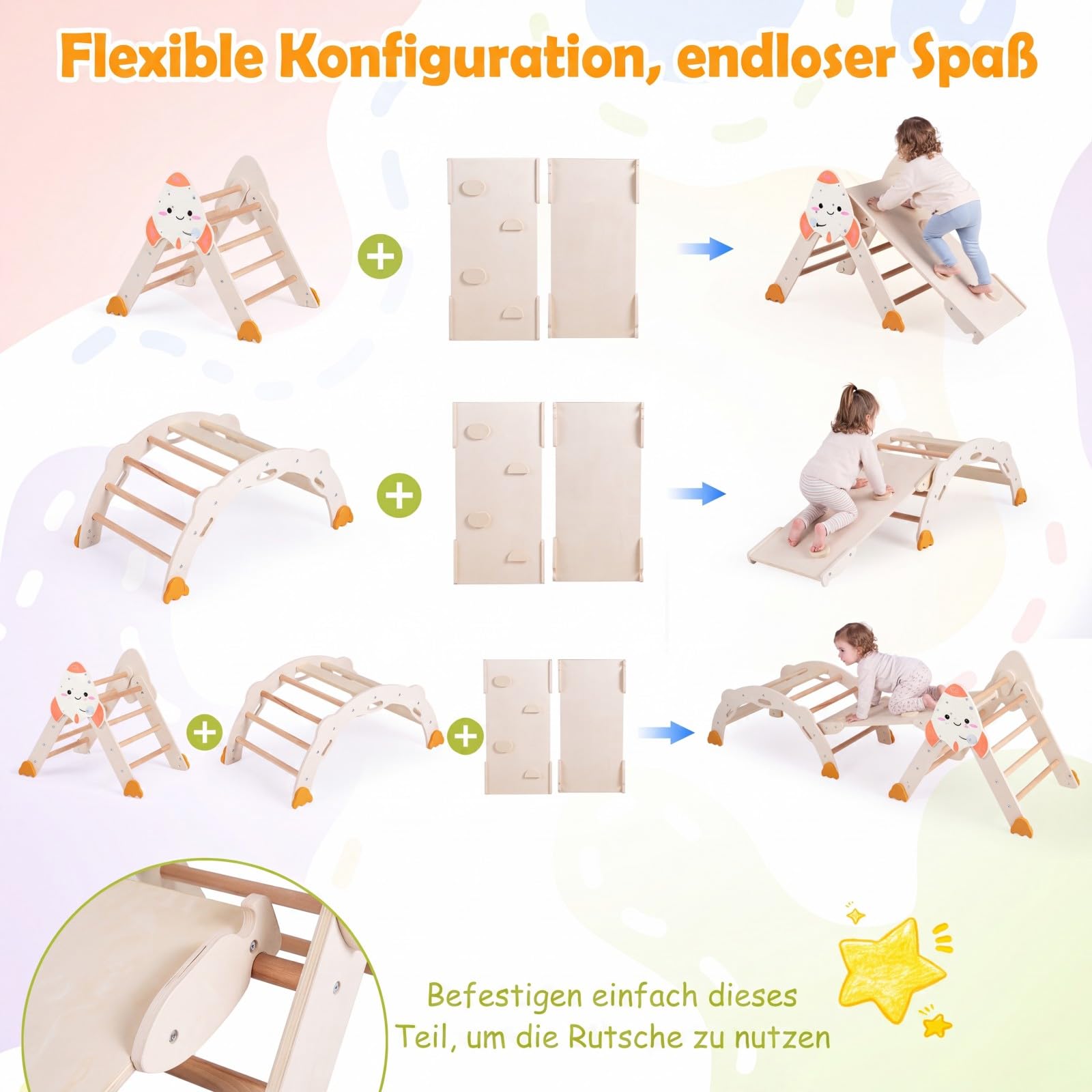 COSTWAY 8 in 1 Montessori Klettersset Holz, für Kinder ab 1 Jahr, Natur