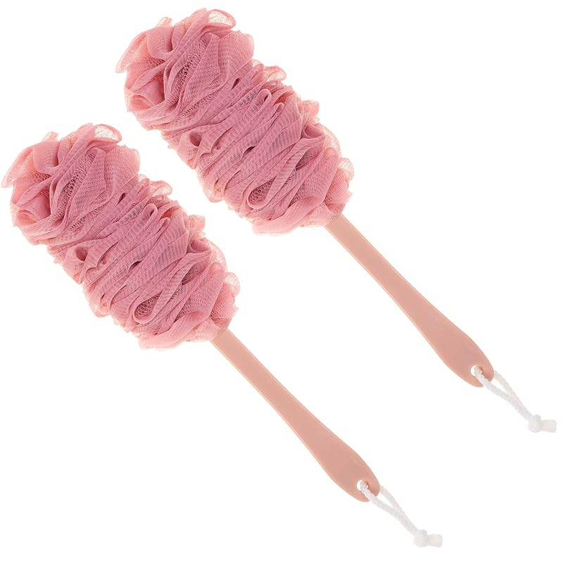 Escova para banho e corpo Arswin com cabo longo, esponja de malha de nylon, rosa, pacote com 2