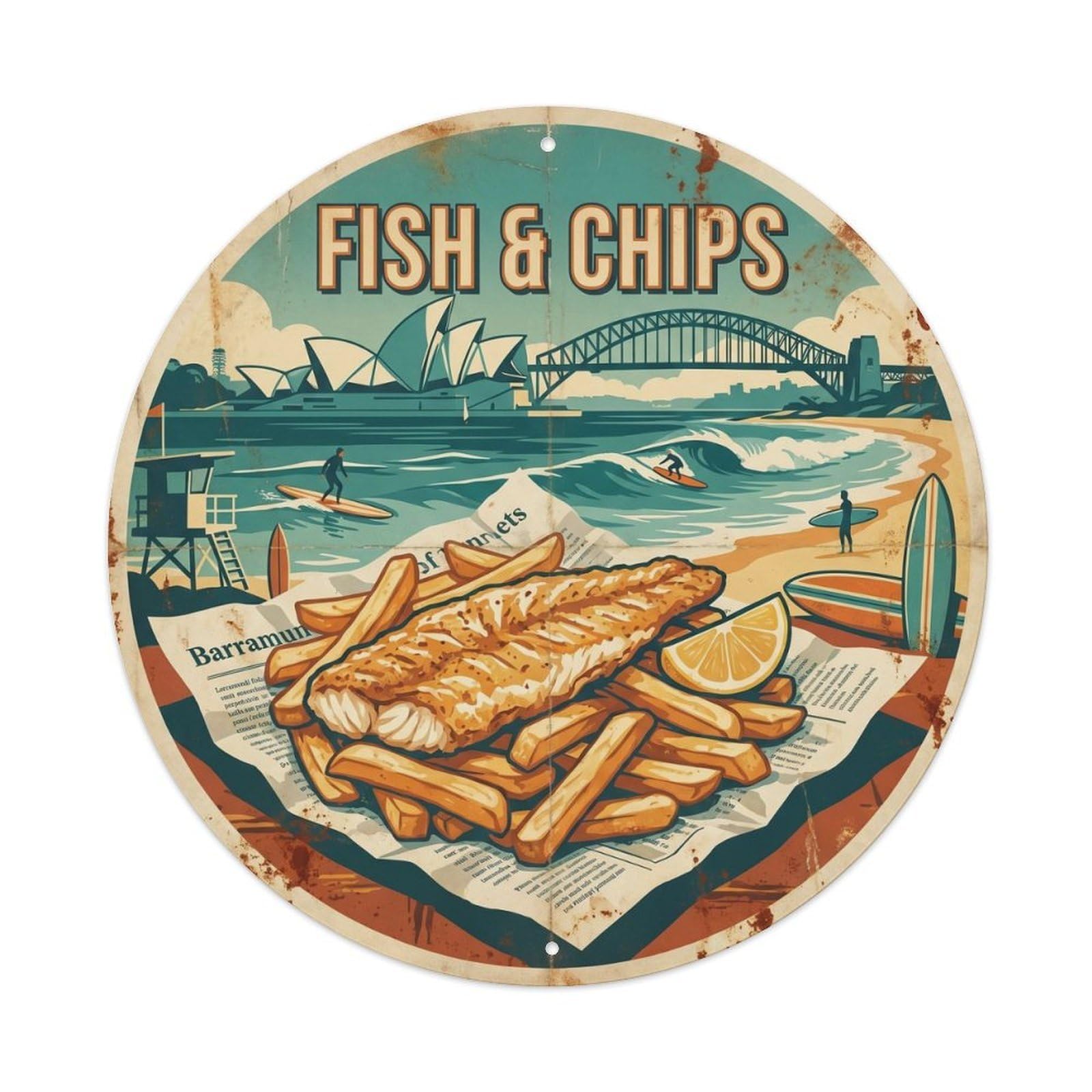 Seafood Chips Australia Market Food Travel Culture Metal Tin Sign