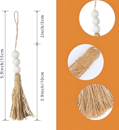 Miniatura 2 de VAPKER 20 cuentas de madera, borlas de cuerda de cáñamo con borlas de yute natural, 3 cuentas de madera para decoraciones y fiestas de bricolaje