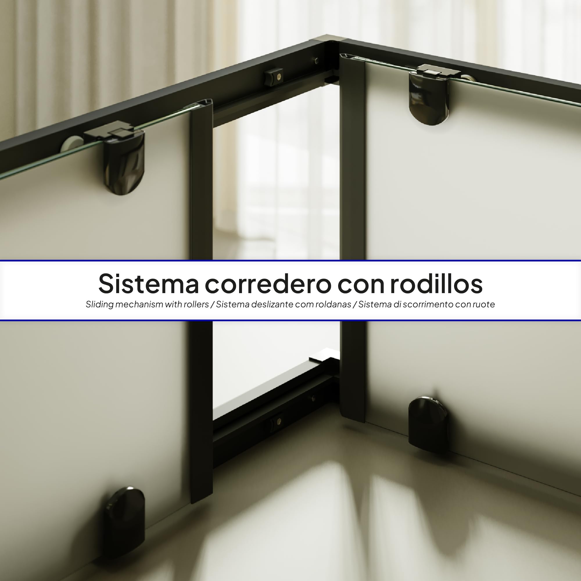 Mampara de Ducha Diana 80x100x180cm | REVERSIBLE | Puertas correderas, Ajuste 77,5-79,5 x 97,5-99,5cm | Perfiles Negros, cristal de seguridad ESG Satinado de 6mm