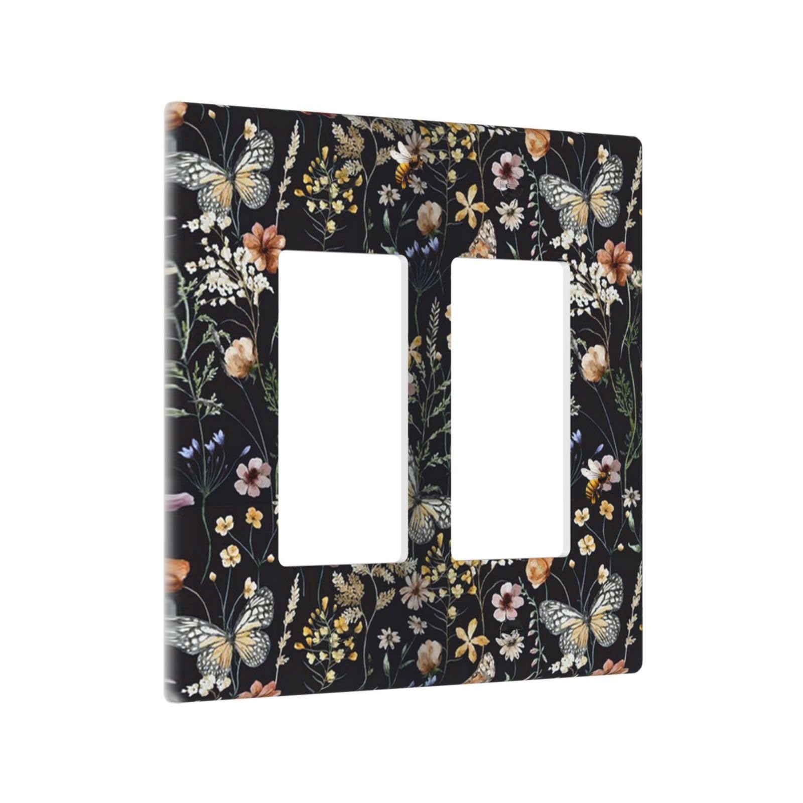 Placa interruptor doble vintage floral con abejas decorativa para pared y marcos GFCI oscuros