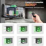 CIGMAN Green Laser Level Self Leveling with 1.42M Tripod, Switchable 3x360° Laser Level, 3D Laser Line 30M (Up to 50M with Detector), Li-ion Battery Built in, Rotary Stand, Remote Controller - 2