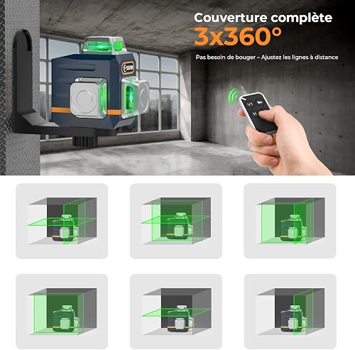 CIGMAN Green Laser Level Self Leveling with 1.42M Tripod, Switchable 3x360° Laser Level, 3D Laser Line 30M (Up to 50M with Detector), Li-ion Battery Built in, Rotary Stand, Remote Controller - 2