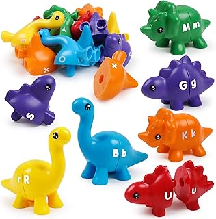 Matching Letters Toy Fine Motor 13 PCS Double-Sided Dinosaur ABC 26 Letters Alphabet Match Game with Uppercase Lowercase Preschool Learning Montessori Educational Toys for 3 4 5 Toddlers Boys Girls