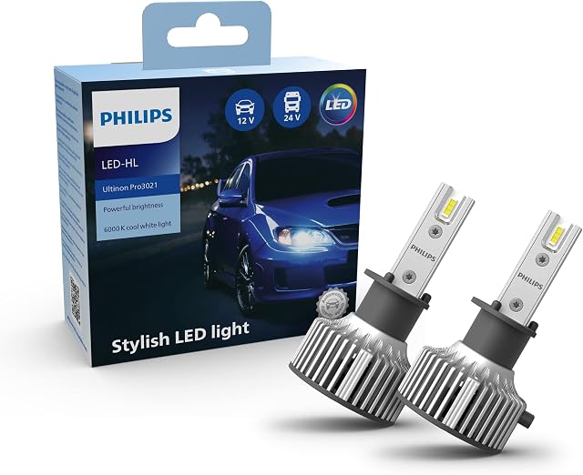 Philips Ultinon Pro3021 LED Car Headlight Bulb (H1), cool white light of 6.000K, set of 2
