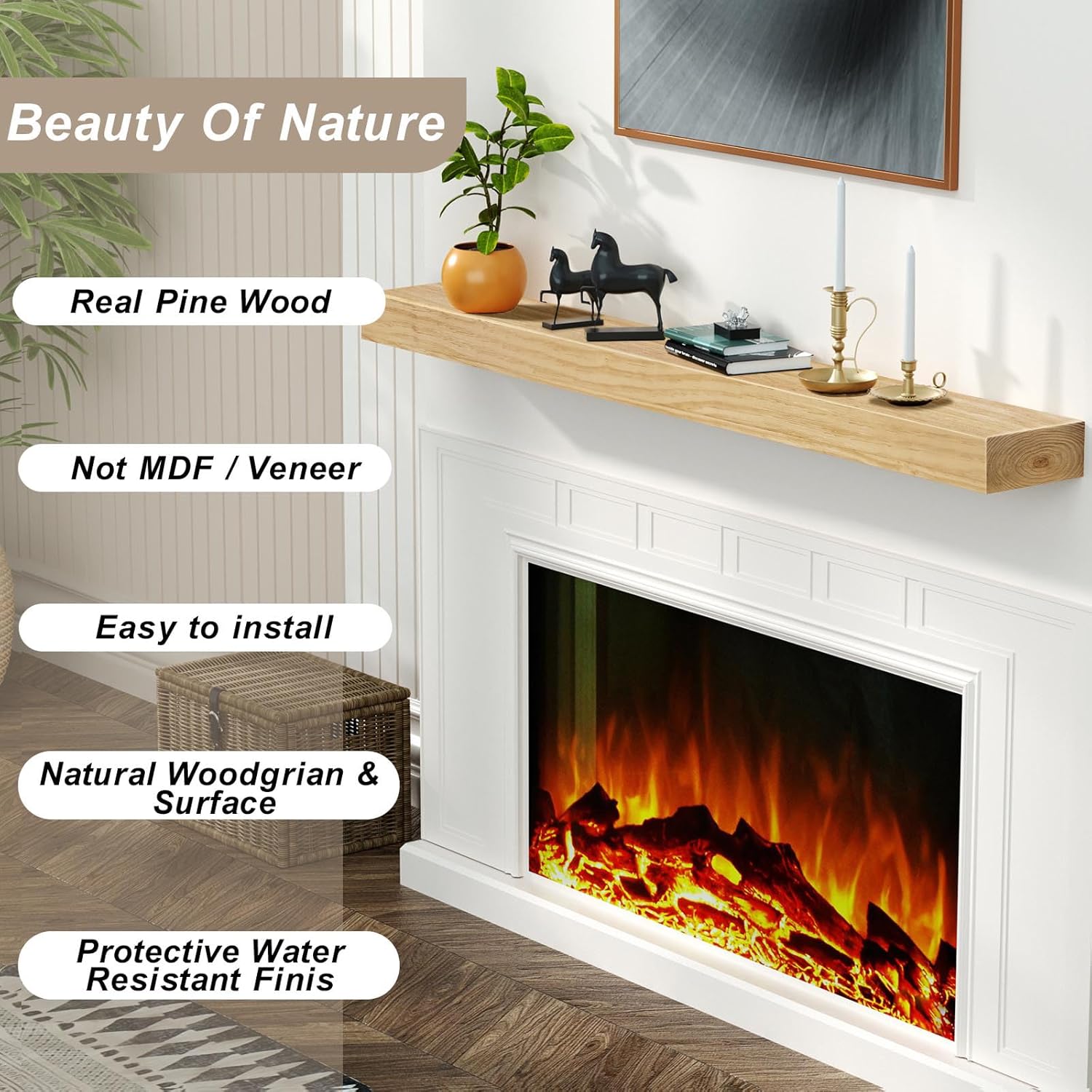 LOVMOR Fireplace Mantel 72" Wood Mantels for Over Fireplace,Wall Mount Fireplace Mantel Shelves,Mantels Over Fireplace | 72" x 8" x 3"-Aged Oak