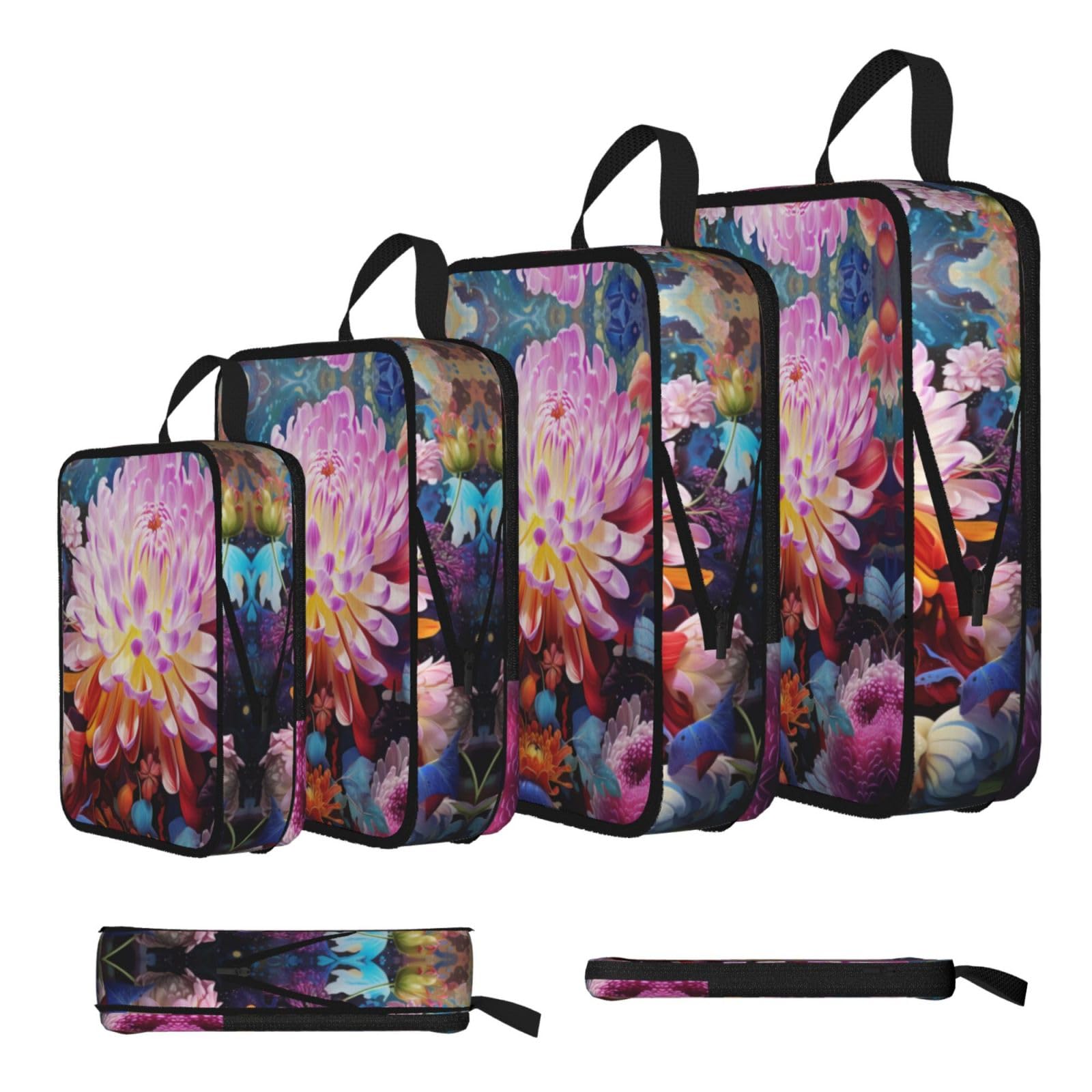 Flowers and colorful balls Compression Packing Cubes 4 Piece Set
