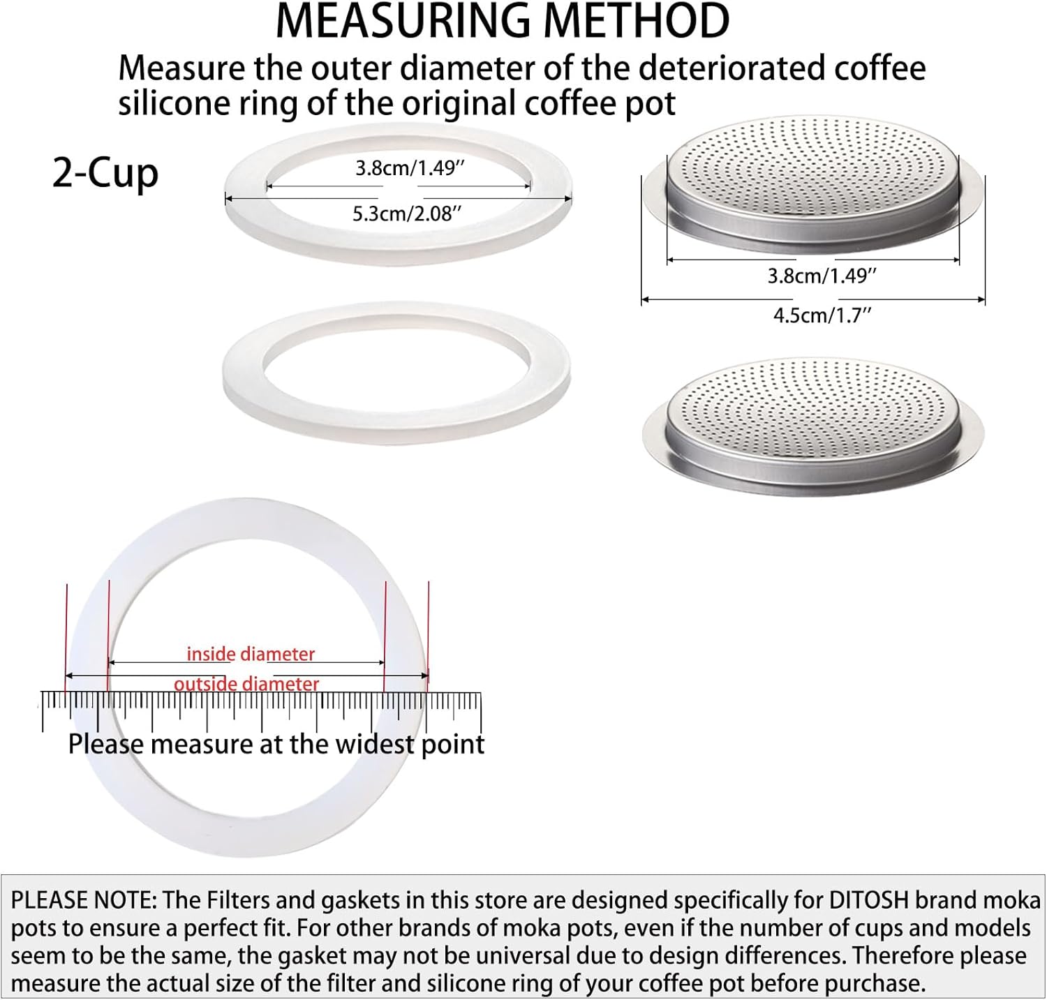 2 Cup Stovetop Espresso Maker Stainless Steel Moka Pot with 2 Pcs Filter and 3 Pcs Silicone Gasket Seals