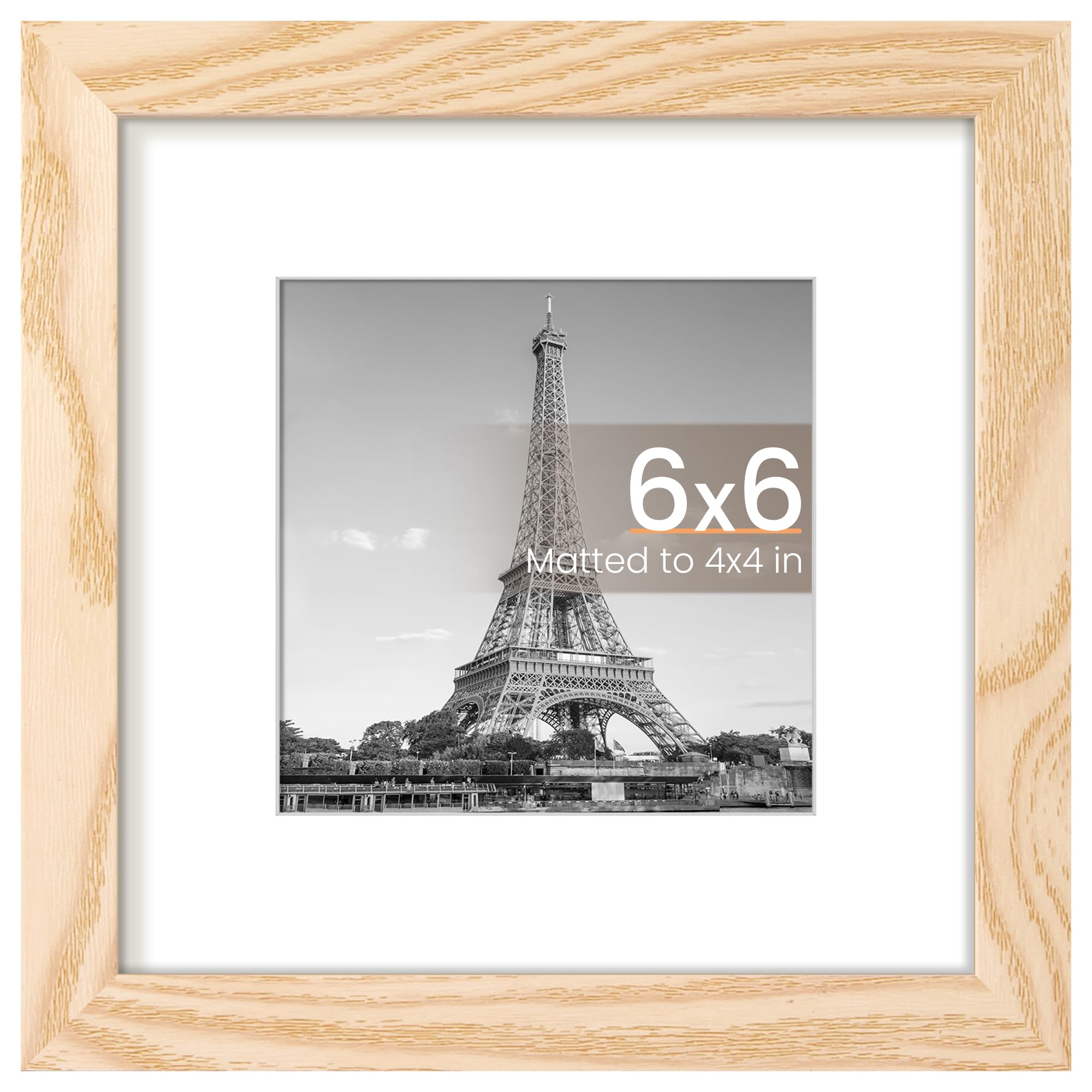 upsimples 6x6 Picture Frame, Wall Decor Photo Frames, Natural 1 Pack | 4x4 Square Frame with Mat for Gallery Wall, Family, Baby, Dog, Dorm, Christmas