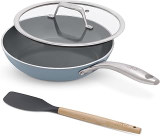 Asai Ceramic Pan for Cooking 24cm Swiss Non-Stick Frying Pan with Lid | Blue | Lab-Tested | 100% Toxin Free | No PFAS, PFO... Price In India
