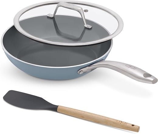 Asai Ceramic Pan for Cooking 24cm Swiss Non-Stick Frying Pan with Lid | Blue | Lab-Tested | 100% Toxin Free | No PFAS, PFO...