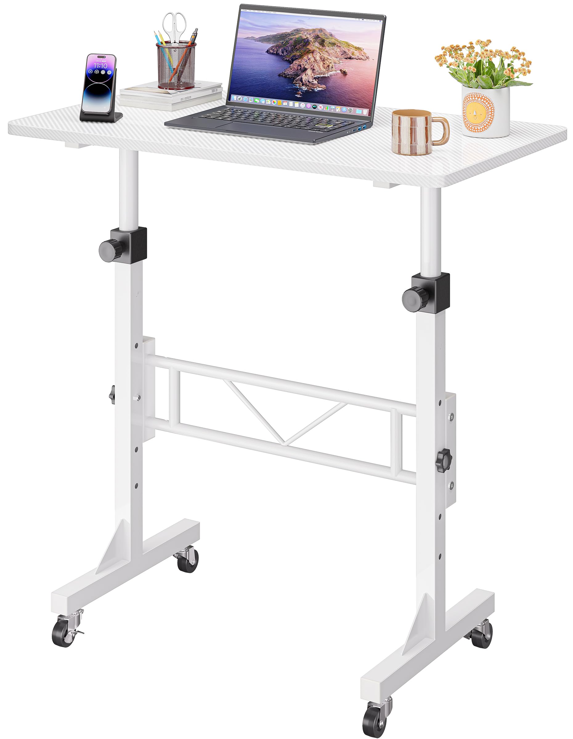 HOMIDEC Höhenverstellbarer Schreibtisch mit Rollen, Tisch Computertisch Stehpult Schreibtisch Höhenverstellbar für Walking Pad Laufband für Zuhause, PC Tisch Klein für Home Office, 80 x 40 cm, Weiß