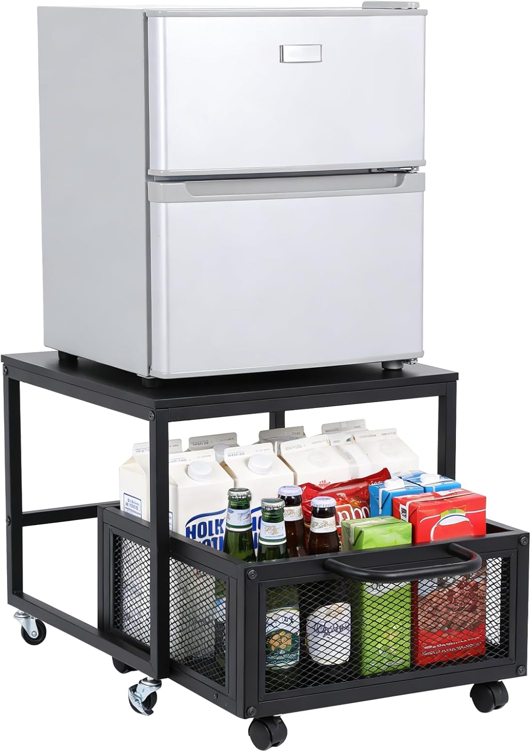 GCCSJ 19.7x19.7in Mini Fridge Stand with Movable Storage Drawer, Heavy Duty Mobile Mini Refrigerator Stand, Mini Fridge Cabinet for Dorm, Home, Office, Black