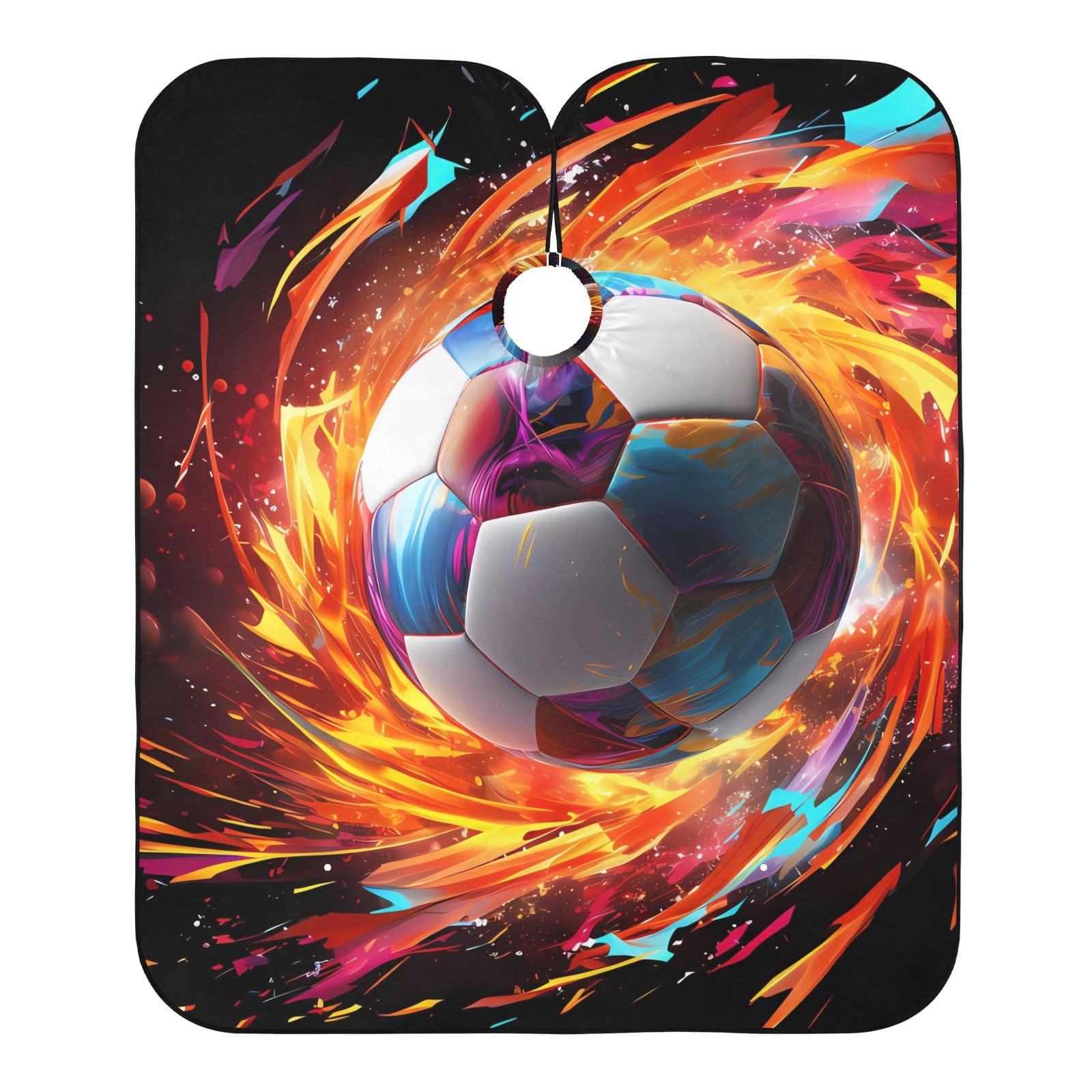 Barber Cape Salon Cape Hairdressing Apron Haircutting Waterproof Soccer Football Fire for Adults Clients with Designs Adjustable Neck Closure