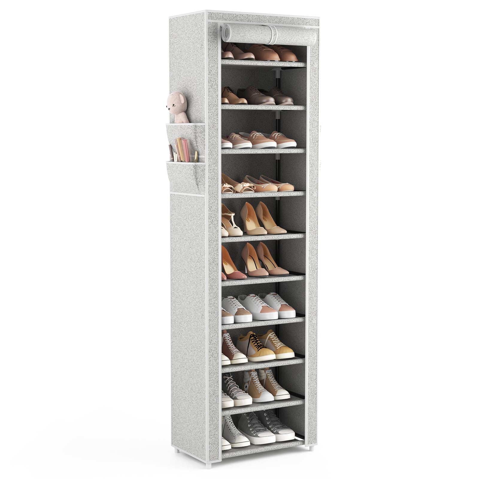 Vicye Shoe Rack with 10 Levels, Shoe Cabinet Fabric for 20-22 Pairs of Shoes, Shoe Racks Narrow and High with Dustproof Cover, Shoe Stand, Space-saving for Hallway Entrance