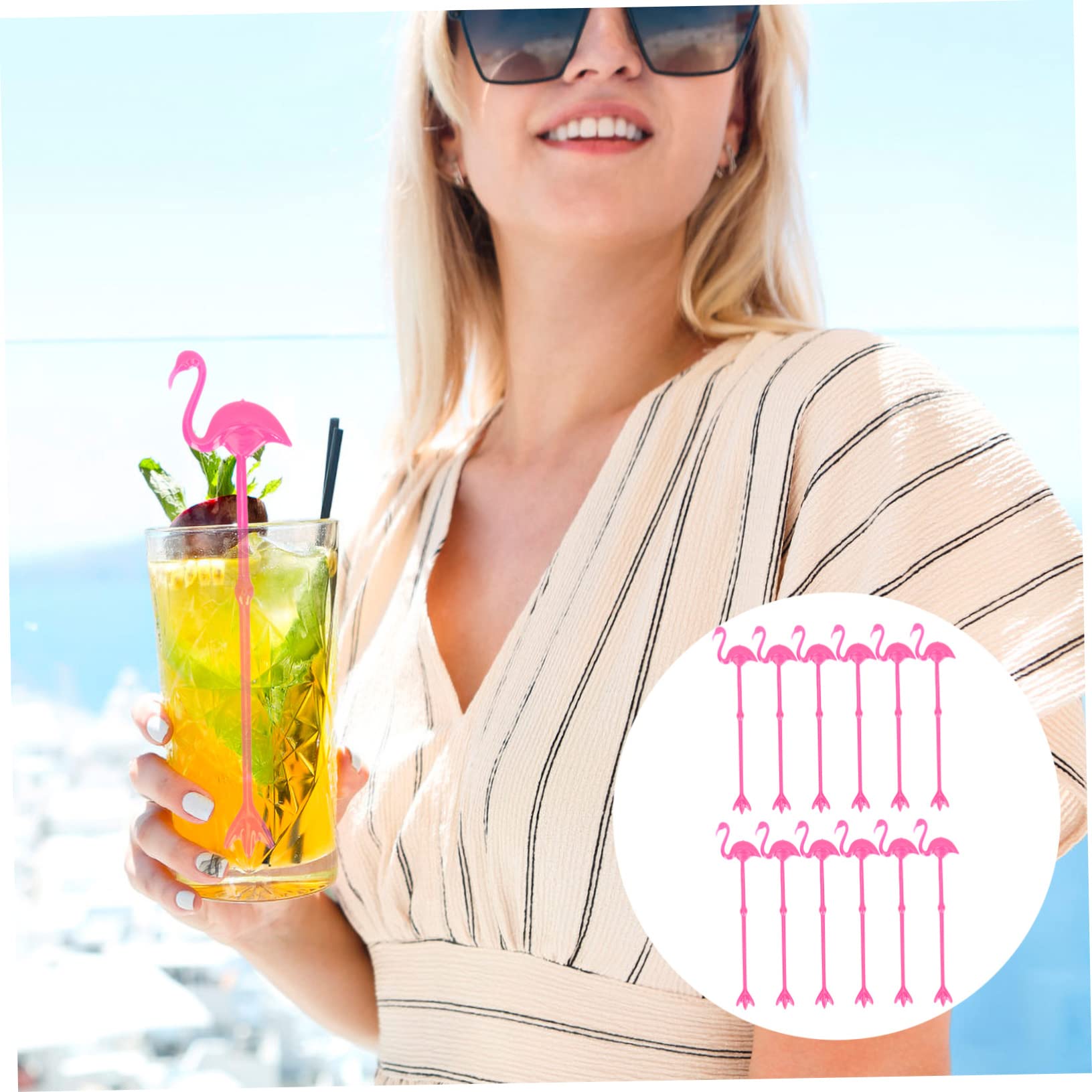 ABOOFAN 48 Pcs Flamingo Stirring Stick Mixer for Coffee Fruit Juice Beverages Drink Mixes Flamingo Drink Stirrers Cocktail Stirring Rods Coffee Drink Plastic Ice Drink re-usable, 22x5cm, Rosy