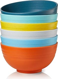 Mfacoy Unbreakable Cereal Bowls Set of 6, 24 OZ Wheat Straw Bowls Set, Reusable Cereal Soup Bowls, Microwave and Dishwasher Safe, BPA Free Lightweight Bowl for Kitchen, Oatmeal Bowls