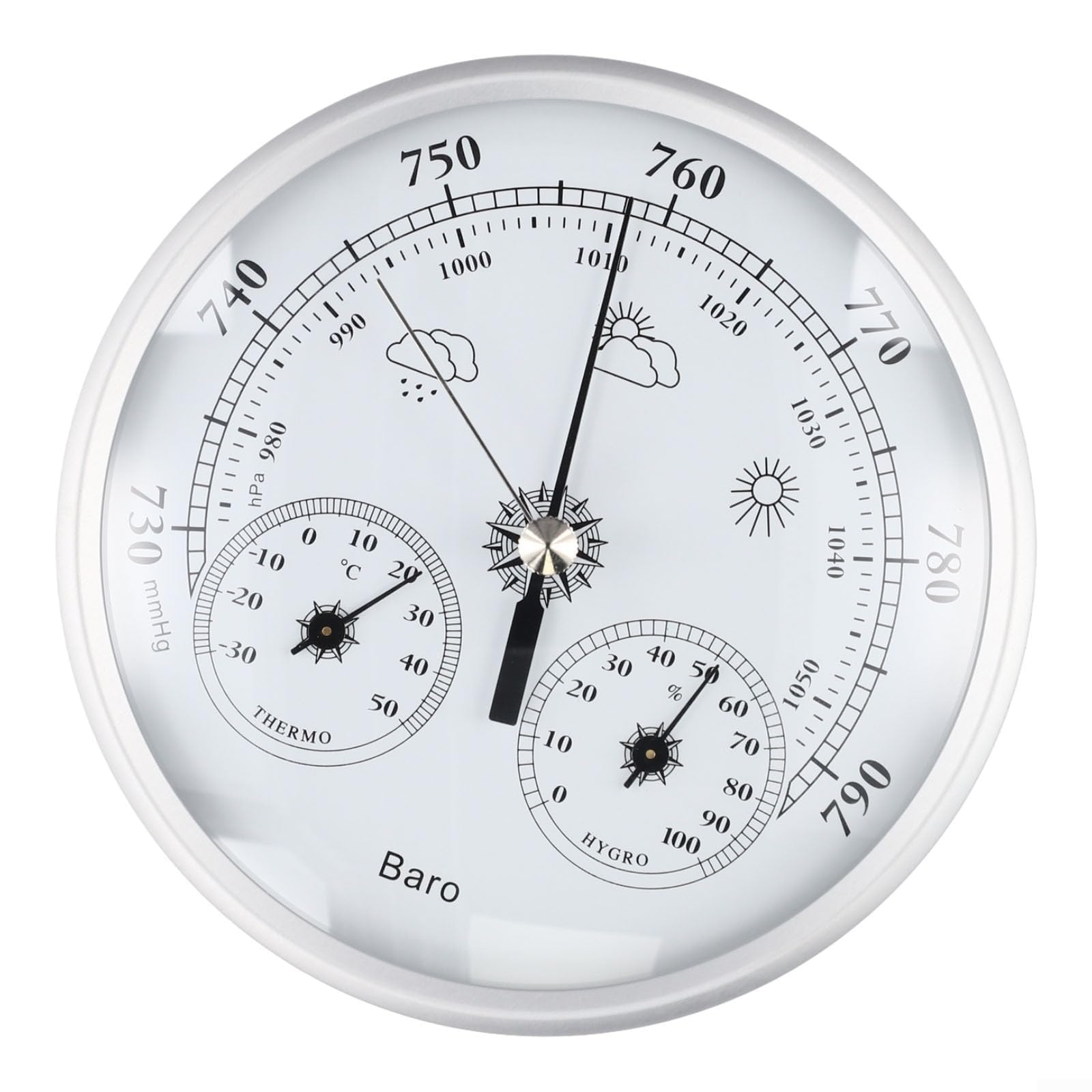 3-in-1 Weather Station 130MM Thermometer Hygrometer Barometer Aluminum Home Indoor Outdoor Temperature Humidity Pressure Gauge