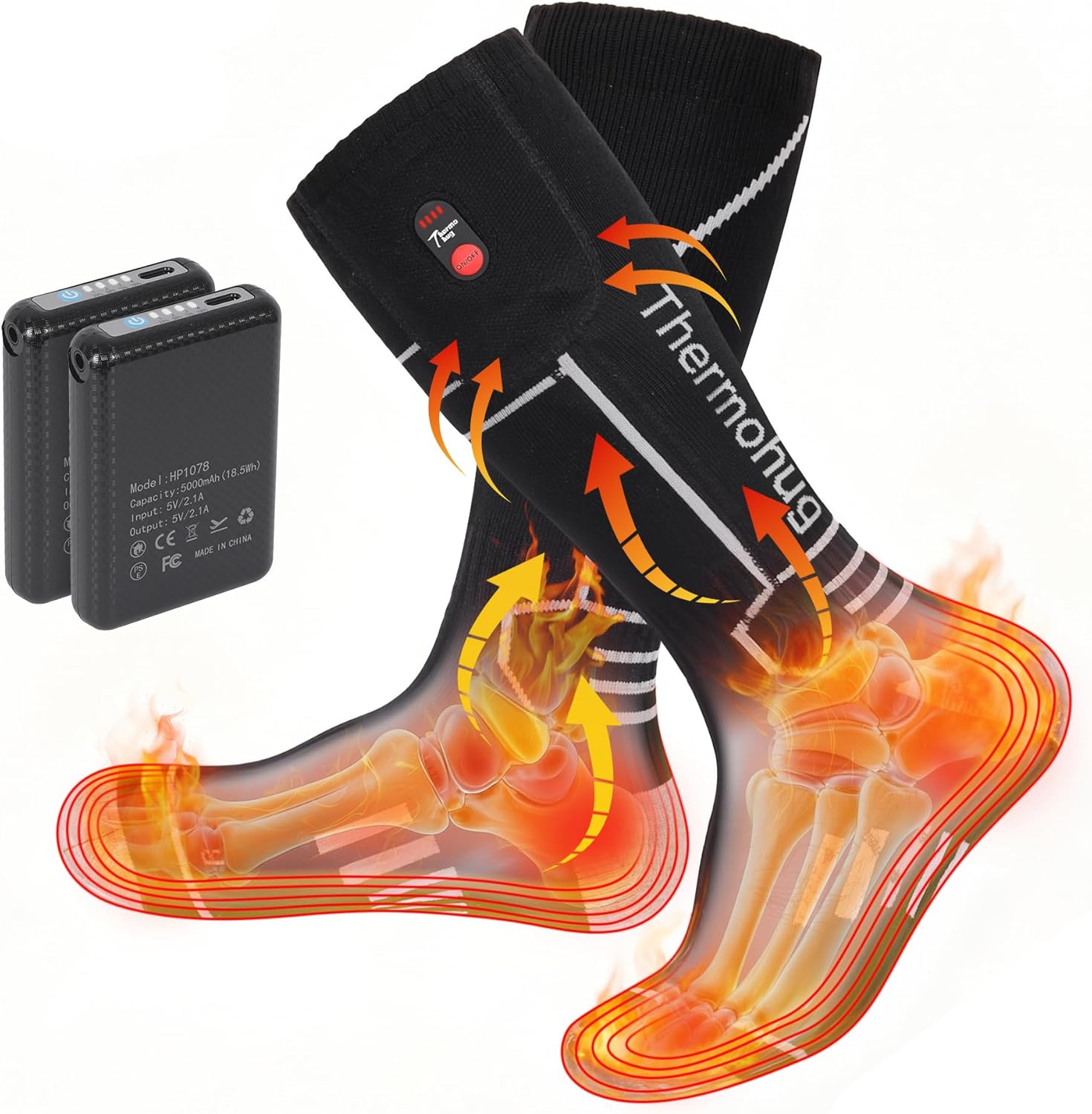Merino Wool Heated Socks – Rechargeable 5000mAh*2 Battery,for Men Or Women,Washable Electric Socks with 4 Heating Levels for Winter,Skiing,Hunting,Camping,Hiking,Cycling,Outdoor Work black