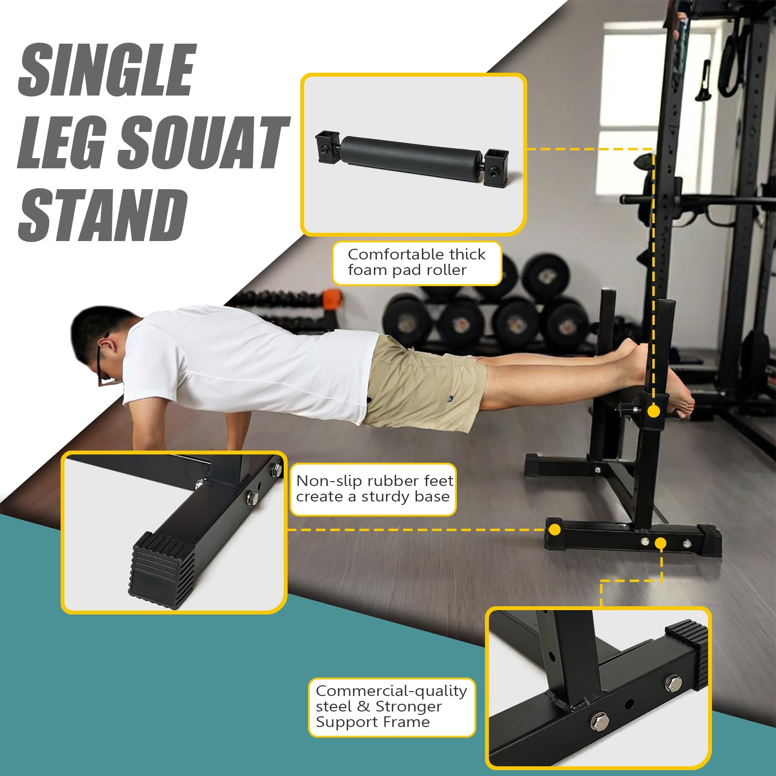 Rullo per squat a gamba singola, regolabile in altezza, supporto per squat bulgaro, supporto per squat spaccato per casa palestra allenamento della forza delle gambe