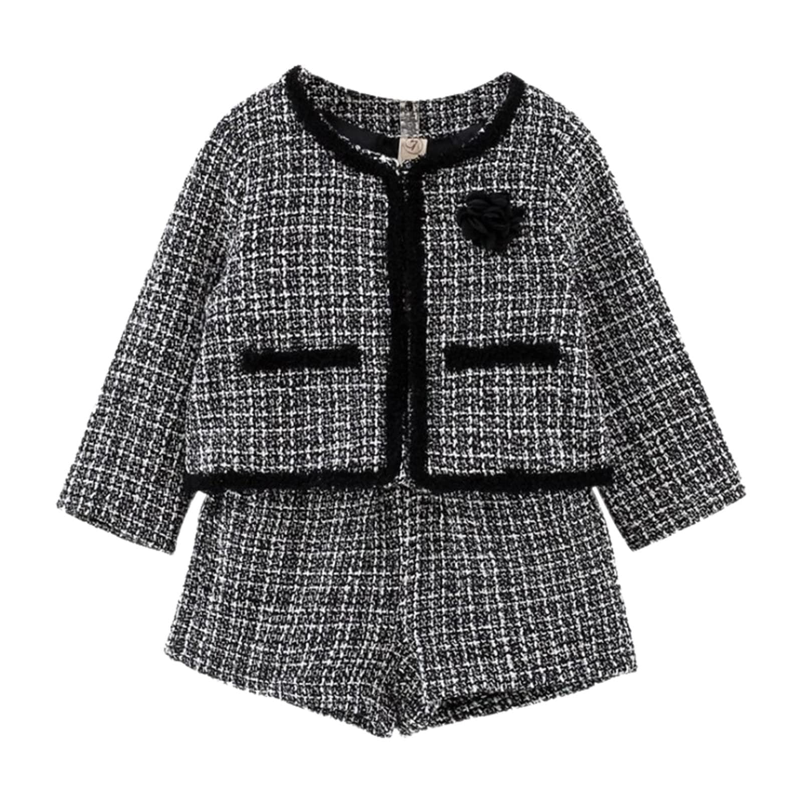 Toddler Girls Long Sleeve Temperament Small Fragrance Coat Girl Suit Fashion Shorts 2pcs Outfits Cute (Black, 4-5 Years)