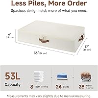 Vista 2 de StorageWorks Underbed Storage with Lid, 2-Pack Under Bed Storage Containers for Clothes, Bedding, and Sweaters, Beige