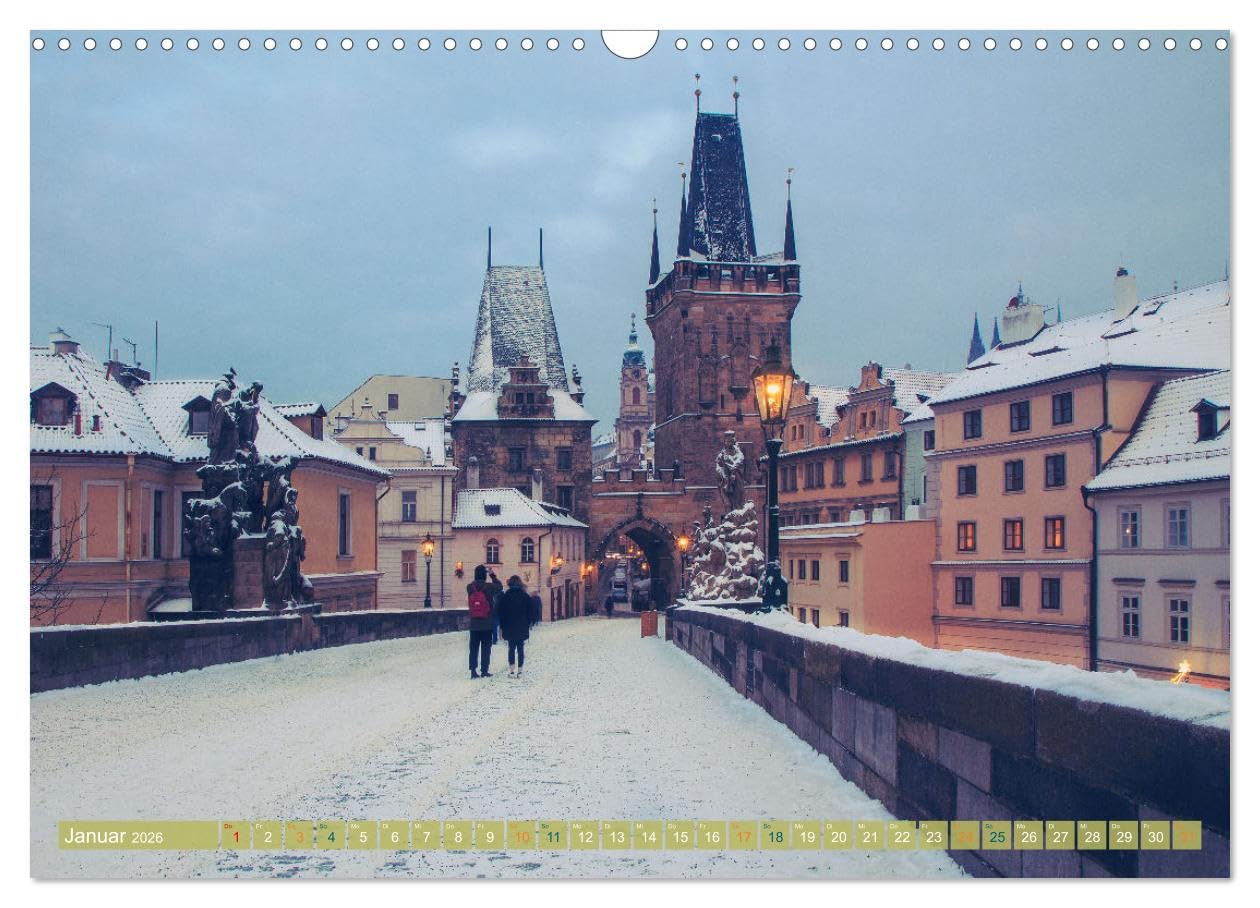 Winterzauber in Prag (Wandkalender 2026 DIN A3 quer), CALVENDO Monatskalender: Wunderschöne romantische Winteransichten auf der linken Moldauseite
