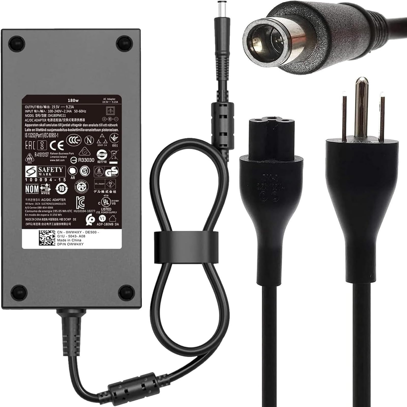180w 19.5V 9.23A AC Laptop Charger Fit for DELL Precision 7510 7520 7530 7540 7550 7560 3530 7730 5530 M4600 M4700 M4800 M6400 M4500 DA180PM111 Laptop Adapter Power Supply Cord