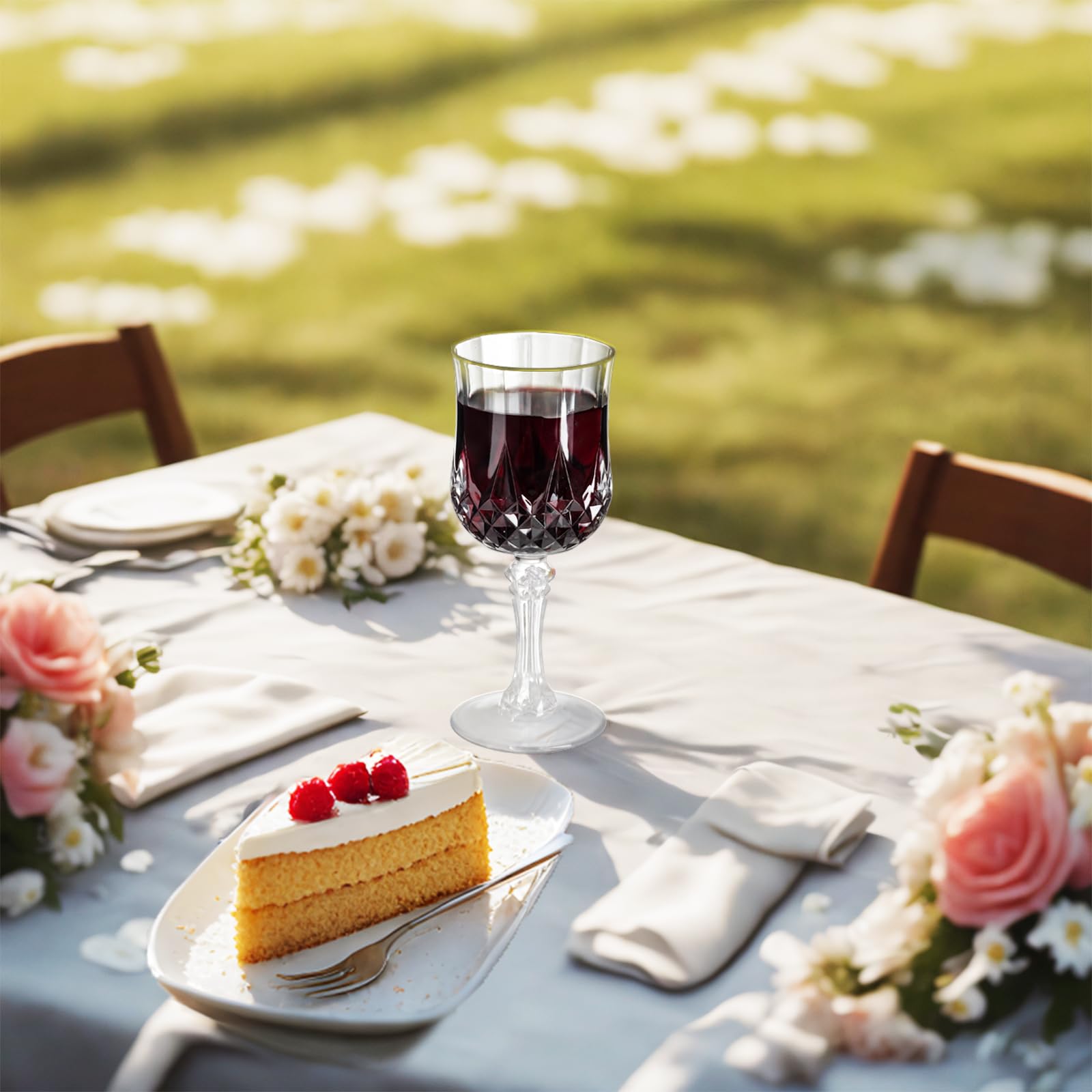 XKXKKE Transparente Weingläser aus Kunststoff, Wasserkelche für Partys, Stiel-Trinkgläser für Hochzeitsempfang, große Veranstaltung, Party, Bar, Zubehör, wiederverwendbare Trinkbecher, 100 Stück