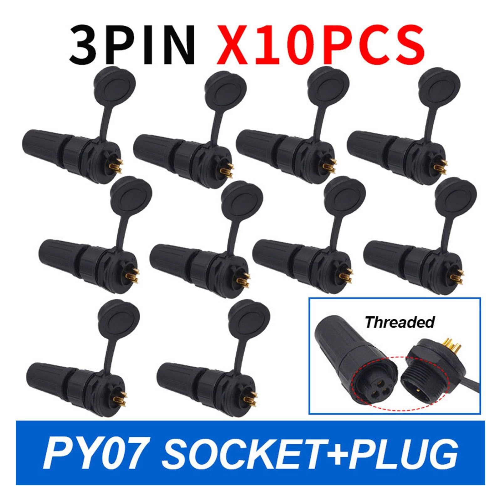 Connecteur en plastique étanche PY07 IP67, jeu de fiches et de prises, 24 broches, connexion rapide Z108 A + B for des connexions électriques durables, 10 pièces