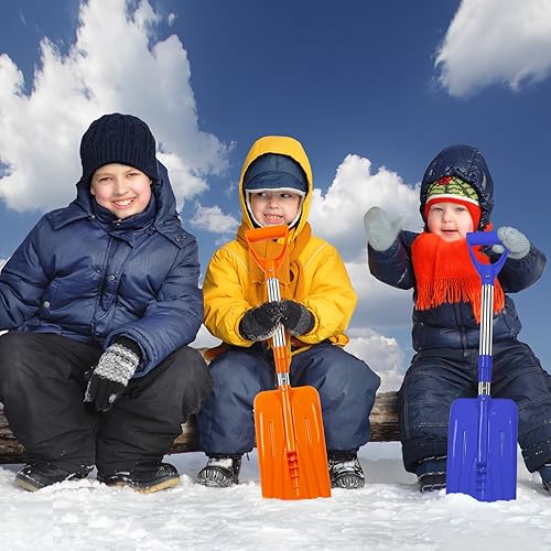 Miniatura 7 de 2 palas de invierno para niños, pala de nieve para niños con mango ajustable en D, pala de nieve desmontable de plástico naranja y azul, palas