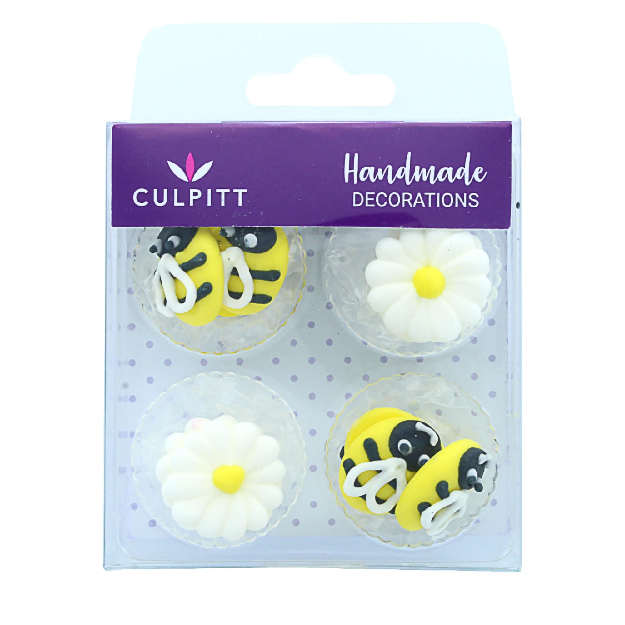 Culpitt Bee & Daisy Sugar Piping's, Hand Made Royal Icing Sugar Decorations for Easter, Mothers Day, Gender Reveal - Pack of 12