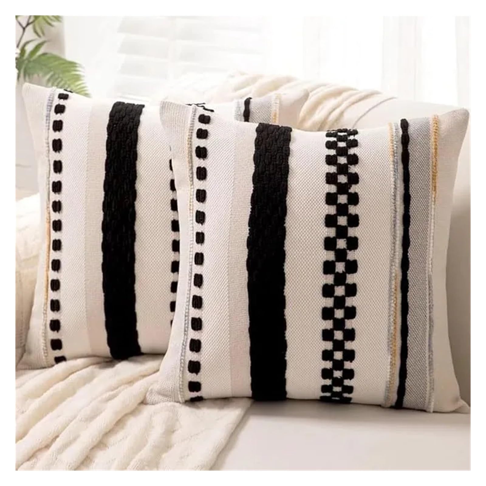 IUVYTA Chenille Pillow Covers Green Throw Pillow Cover 18x18 Decor Cushion Cases Multicolor Striped Chenille Accent Pillowcase(Color 1)