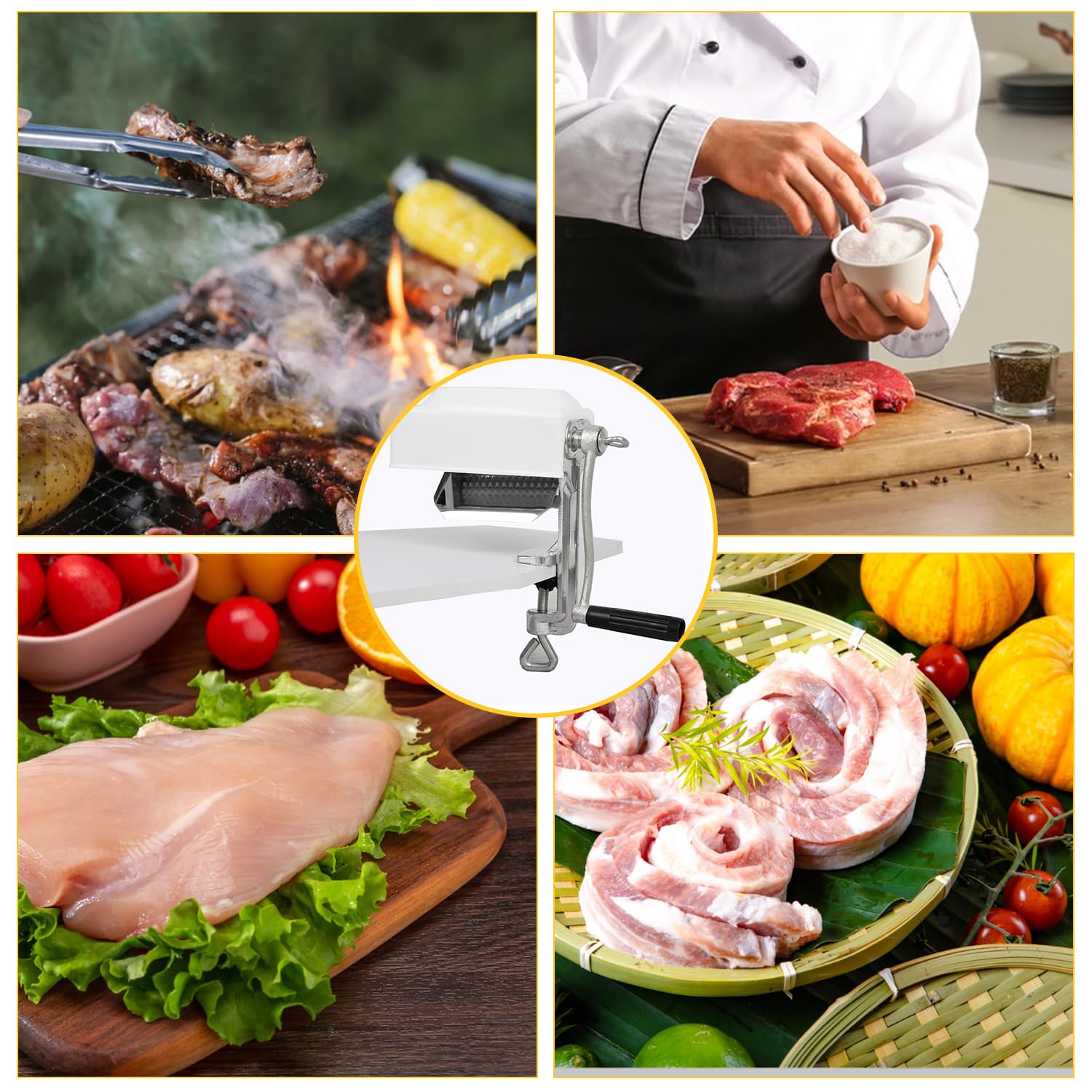 Steaker Fleischzartmacher, Fleischklopfer Metall Fleischzerkleinerer Meat Tenderizer Mit Messerwalzen Und Handkurbel, Fleischzartmacher Maschine zum Zartmachen von Fleisch, Huhn, Steaks
